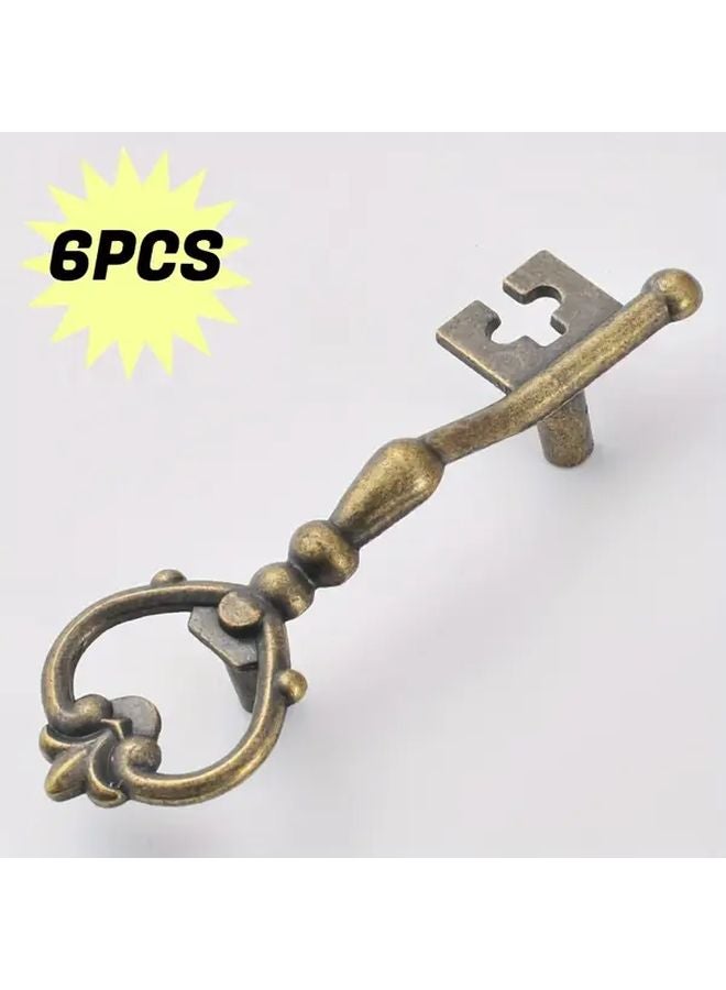 Bronze Key Shaped Cabinet Door Handles 6 Pieces Decorative Pulls For Wardrobes Drawers - Image 1